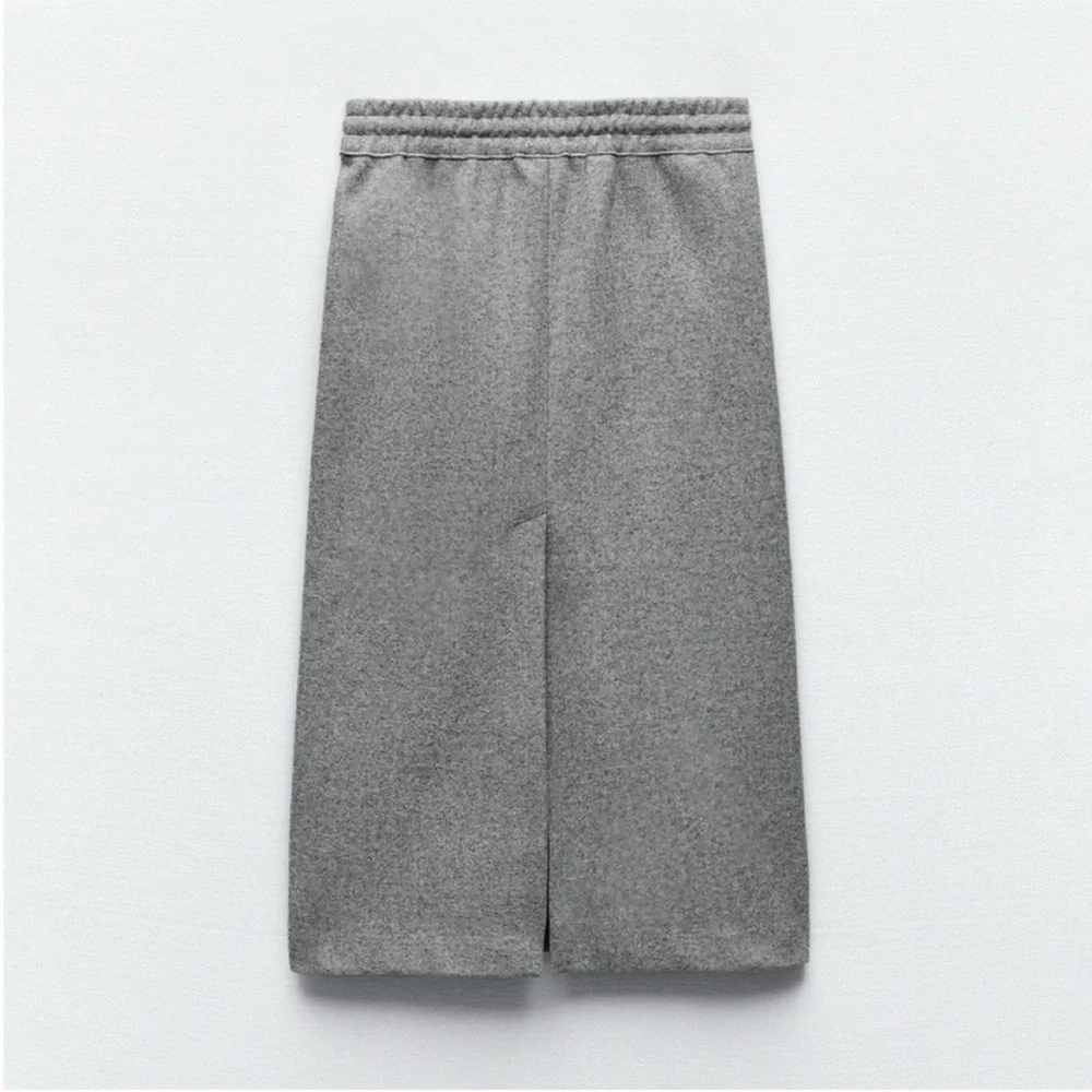 Zara, Mid-Gray, STRAIGHT FELT TEXTURE SKIRT, Large